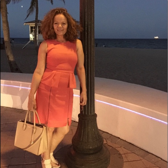 NWT BCBGMaXzria  Ashleigh Peplum Dress Light Geranium Size 12 Orig $248 - Picture 5 of 9